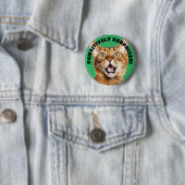 Badge Rond 5 Cm PAWSITIVEMENT SURPRIS ! Funny Crazy Cat Green (En situation)