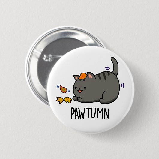 Badge Rond 5 Cm Pawtume mignon Automne Kitty Cat Pun (Devant & derrière)