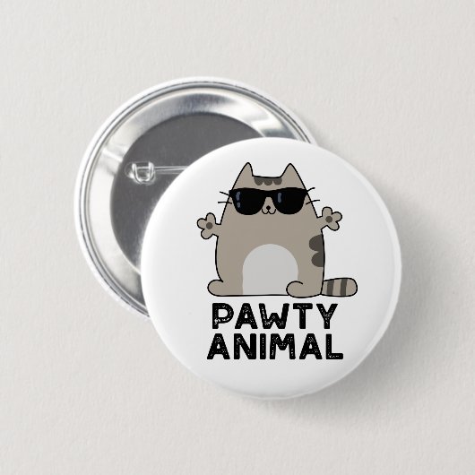 Badge Rond 5 Cm Pawty Animal Funny Party Chat Pun (Devant & derrière)