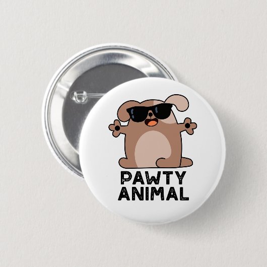 Badge Rond 5 Cm Pawty Animal Funny Party Chien Pun (Devant & derrière)