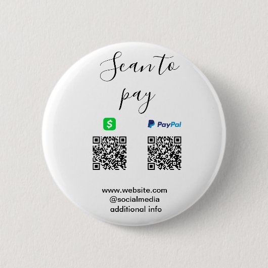 Badge Rond 5 Cm Paypal Cashapp scan pour payer QR ajouter le nom d (Devant)