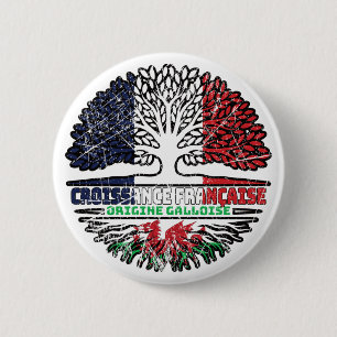 Badge Rond 5 Cm Pays de Galles Français Français Drapeau Des Racin