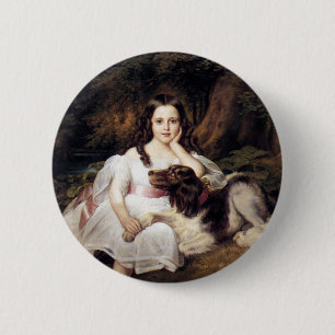 Badge Rond 5 Cm Paysage avec la fille et le chien