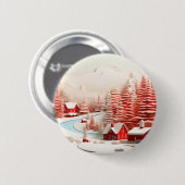 Badge Rond 5 Cm Paysage d'hiver scandinave en 3D (Devant & derrière)