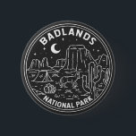 Badge Rond 5 Cm Paysage du parc national des Badlands Monoline<br><div class="desc">Badlands monoline design. Les paysages spectaculaires du parc s’étendent sur des formations rocheuses superposées,  des canyons escarpés et des pointes d’altitude. Le bison,  le mouton de l'Amérique et le chien des Prairies habitent ses prairies tentacules.</div>