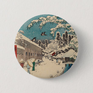 Badge Rond 5 Cm Paysage hivernal d'Hiroshige japon ukiyo-e antique