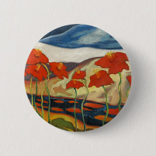 Badge Rond 5 Cm Paysage surréaliste moderniste aux coquelicots rou