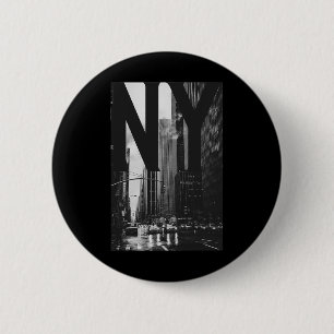 Badge Rond 5 Cm Paysage urbain abstrait de New York City, noir &am