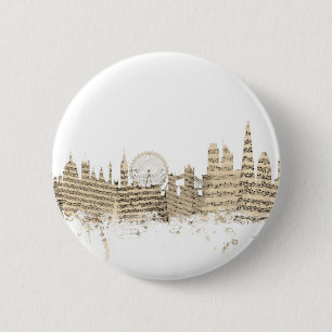 Badge Rond 5 Cm Paysage urbain de musique de feuille d'horizon de