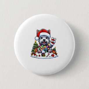 Badge Rond 5 Cm Peace Hand Scottish Terrier Christmas Lights Femme