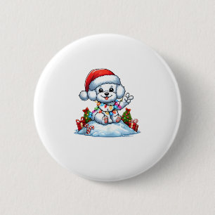 Badge Rond 5 Cm Peace Hauteur Bichon Frise Lumières de Noël Chien 