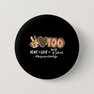 Badge Rond 5 Cm Peace Love 100 Jours De L'École Léopard Bus Monite