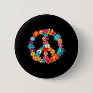 Badge Rond 5 Cm Peace Love 60's 70's Hippie Costume coloré Flo