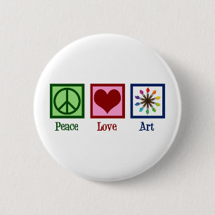 Badge Rond 5 Cm Peace Love Art Professeur Cute Paintbrush