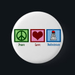 Badge Rond 5 Cm Peace Love Badminton<br><div class="desc">Un signe de paix,  le coeur,  et la billetterie de badminton décorent ce joli cadeau de joueur de badminton. Peace Love Badminton.</div>