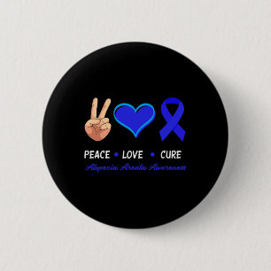 Badge Rond 5 Cm Peace Love Cure Alopecia Areata Sensibilisation