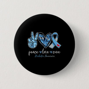 Badge Rond 5 Cm Peace Love Cure Blue Ribbon Sensibilisation au dia