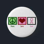 Badge Rond 5 Cm Peace Love Cure Cancer du sein<br><div class="desc">Le ruban rose pâle est porté pour sensibiliser le public au cancer du sein. Accroître les connaissances sur le cancer du sein.</div>