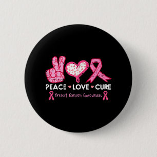 Badge Rond 5 Cm Peace Love Cure Cancer du sein Lutte Surv