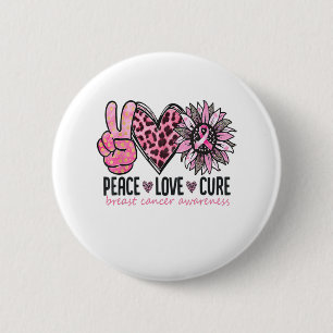 Badge Rond 5 Cm Peace Love Cure Cancer du sein Sensibilisation Rub