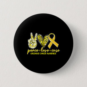 Badge Rond 5 Cm Peace Love Cure Chilhood Cancer Awareness Leopart
