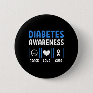 Badge Rond 5 Cm Peace Love Cure Diabetes Sensibilisation 3