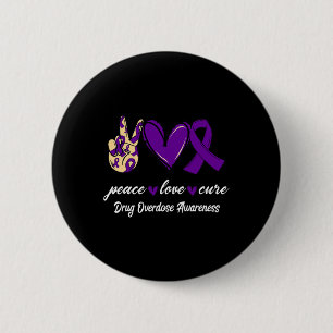 Badge Rond 5 Cm Peace Love Cure Drug Overdose Purple Ribbon Acteur