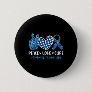 Badge Rond 5 Cm Peace Love Cure Grey Blue Ribbon Prix du diabète