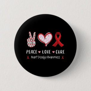 Badge Rond 5 Cm Peace Love Cure Heart Disease Awareness Hommes Fem