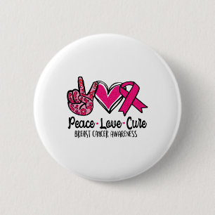 Badge Rond 5 Cm Peace Love Cure Pink Ribbon Cancer du sein Lauréat