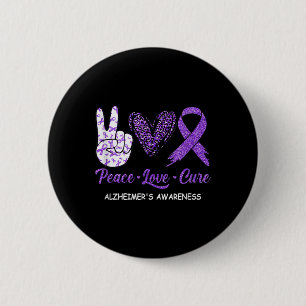Badge Rond 5 Cm Peace Love Cure Purple Ribbon Heimerheimer maladie