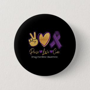 Badge Rond 5 Cm Peace Love Cure Purple Toxicomanie Sensibilisation