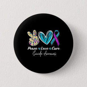 Badge Rond 5 Cm Peace Love Cure Suicide Prévention Coeur