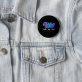 Badge Rond 5 Cm Peace Love Cure Turquoise et Purple Sunflower Suic (En situation)