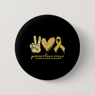 Badge Rond 5 Cm Peace Love Cure Yellow Ribbon Cancer de l'enfance 