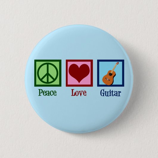 Badge Rond 5 Cm Peace Love Guitar Cute Blue Guitariste (Devant)