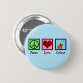 Badge Rond 5 Cm Peace Love Guitar Cute Blue Guitariste (Devant & derrière)
