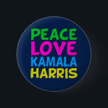 Badge Rond 5 Cm Peace Love Kamala Harris<br><div class="desc">Bouton mignon Peace Love Kamala Harris pour un démocrate progressiste qui aime les desseins politiques amusants et colorés. Vote pour Kamala à la présidence à l'élection de 2024. Un design libéral amusant dans des couleurs vives.</div>