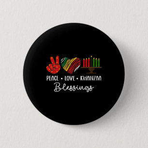 Badge Rond 5 Cm Peace Love Kwanzaa Bénédictions Noël Afrique Hol