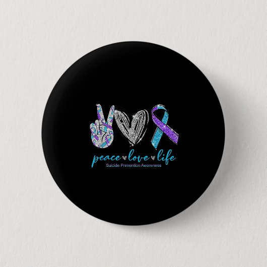 Badge Rond 5 Cm Peace Love Life Suicide Prevention Awareness Heart (Devant)
