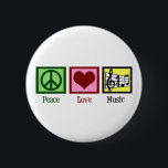 Badge Rond 5 Cm Peace Love Music<br><div class="desc">Beau cadeau musicien avec un signe de paix,  le coeur,  et une clé trible et le personnel musical. Cool PEACE LOVE MUSIC Noël présent pour un compositeur,  un directeur de groupe ou un chef de choeur.</div>