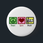 Badge Rond 5 Cm Peace Love Music<br><div class="desc">Beau cadeau musicien avec un signe de paix,  le coeur,  et une clé trible et le personnel musical. Cool PEACE LOVE MUSIC Noël présent pour un compositeur,  un directeur de groupe ou un chef de choeur.</div>