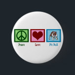 Badge Rond 5 Cm Peace Love Pit Bull<br><div class="desc">Un signe de paix vert,  coeur rouge et pitbull mignon. J'adore ces chiens amusants. Grand cadeau pour un propriétaire de pit bull.</div>