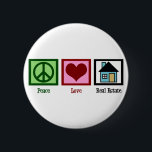 Badge Rond 5 Cm Peace Love Real Estate Company<br><div class="desc">Joli cadeau immobilier pour un immobilier,  une société de titre,  un courtier en hypothèques,  un agent de prêt ou même un nouveau propriétaire. Un signe de paix,  un coeur et une maison.</div>