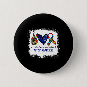 Badge Rond 5 Cm Peace Love Ribbon Sensibilisation sur l'autisme Ac