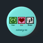 Badge Rond 5 Cm Peace Love Theater Cute Custom<br><div class="desc">Boutons du Théâtre Peace Love avec un design mignon d'un signe de paix vert, coeur, et deux masques de théâtre représentant un acteur et une actrice dans le théâtre. Un joli cadeau de club de théâtre pour quelqu'un qui aime jouer dans les pièces et les productions théâtrales. Un grand dramaturge...</div>