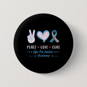 Badge Rond 5 Cm Peace Love Type One Diabetes Sensibilisation Homme