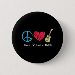 Badge Rond 5 Cm Peace Love Ukulele Musique hawaïenne Ukelele Uke