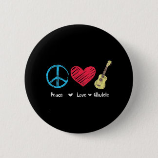 Badge Rond 5 Cm Peace Love Ukulele Musique hawaïenne Ukelele Uke