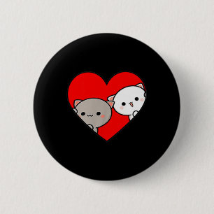 Badge Rond 5 Cm Peach Cartoon Love Goma Cat Saint Valentin Coeur
